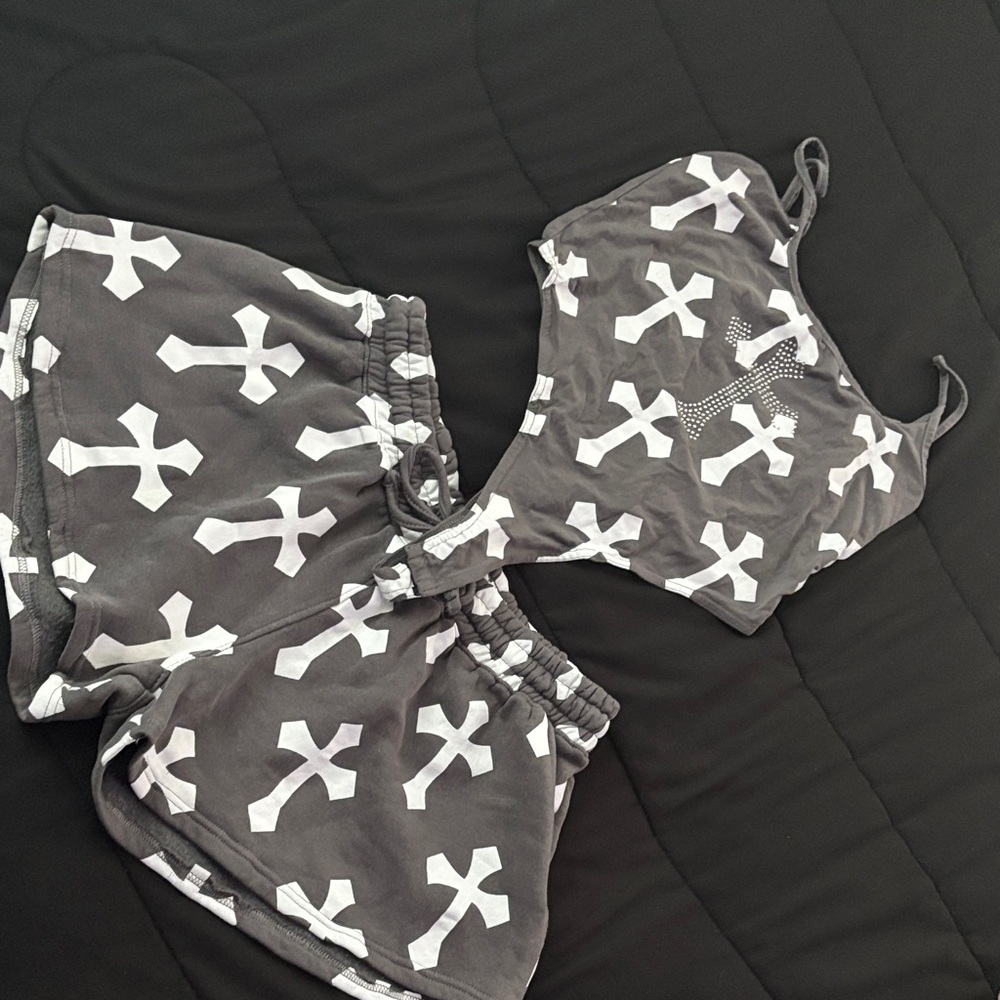 Fashion Nova Gray and White Cross Print Women Shorts